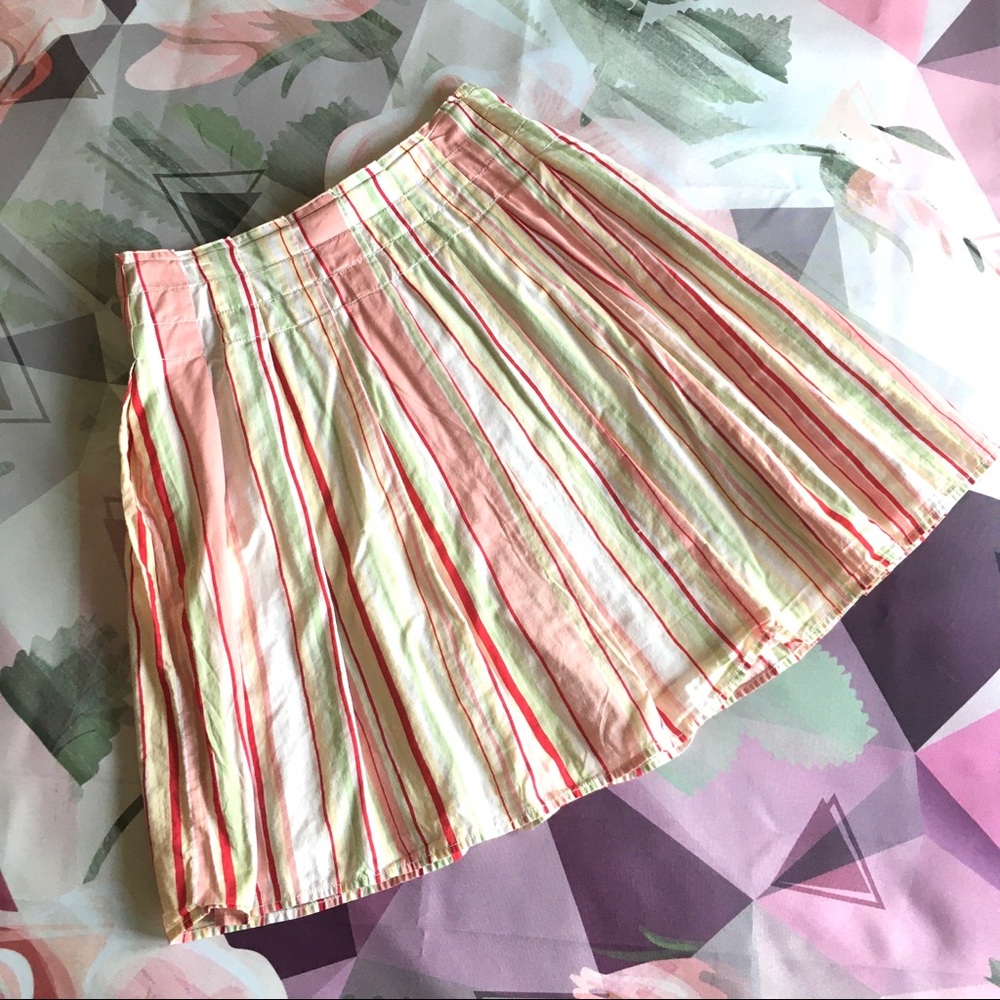 DKNY Colorful Striped Pleated Peasant Skirt